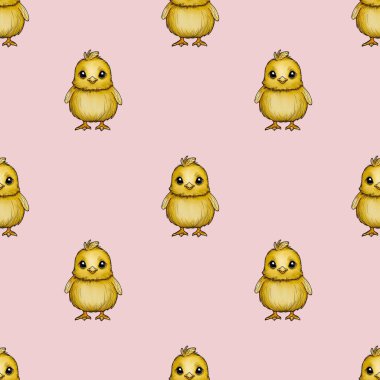 Pembe Arkaplanda Kusursuz Desenli Şirin Piliç Tasarımı