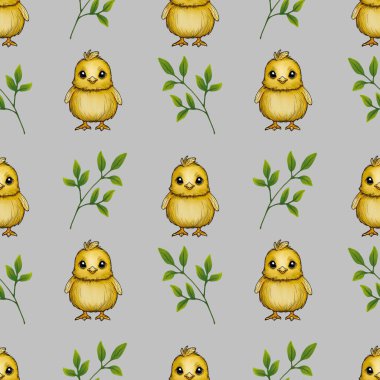 Kusursuz Desenli Şirin Piliç ve Gri Arkaplanda Küçük Tasarım Bırakıyor