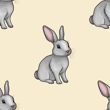 Şirin Tavşancık Kusursuz Desen Pastel Sarı Arkaplanda Büyük Tasarım