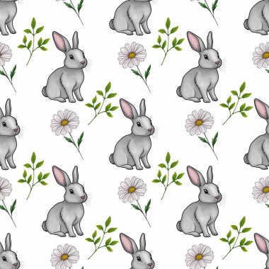 Daisy ile Şirin Tavşan ve Tertemiz Kalıpsız Beyaz Arkaplanda Küçük Tasarım