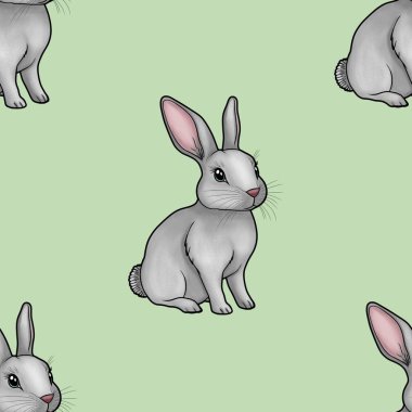 Pastel Yeşil Arkaplanda Şirin Tavşan Büyük Tasarım