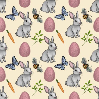 Bahar elementi kusursuz desenli şirin Paskalya Tavşanı Pastel Sarı Elementte Küçük Tasarım