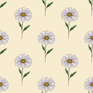 Pastel Sarı Arkaplanda Daisy Pürüzsüz Desen Küçük Tasarım