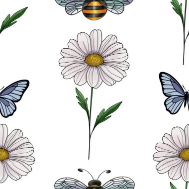 Papatya ve Kelebekler ve Beyaz Ardıç Üzerinde Büyük Tasarım