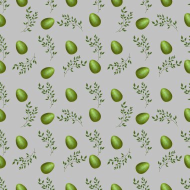 Yeşil Paskalya Yumurtası ile Brunch Küçük Gri Arkaplanda Kusursuz Desen