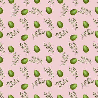 Yeşil Paskalya Yumurtası ile Brunch Küçük Pembe Arkaplanda Kusursuz Desen