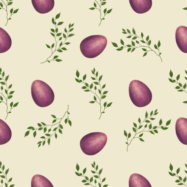 Sarı Arkaplanda Brunch 'lı Mor Paskalya Yumurtası Kusursuz Desen