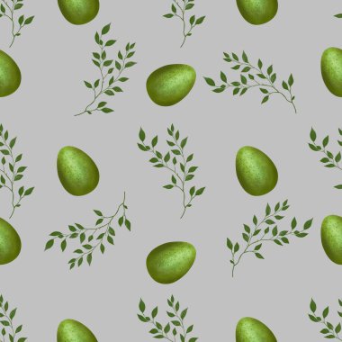 Yeşil Paskalya Yumurtası Gri Arkaplanda Kusursuz Kalıplı Brunch