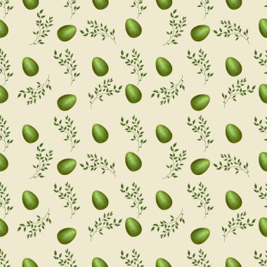 Yeşil Paskalya Yumurtası ile Brunch Küçük Sarı Arkaplanda Kusursuz Desen