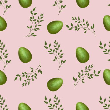 Yeşil Paskalya Yumurtası Pembe Arkaplanda Kusursuz Şablonlu Brunch