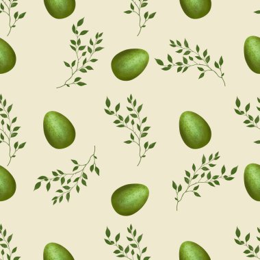 Yeşil Paskalya Yumurtası ve Sarı Arkaplanda Brunch Kusursuz Desen