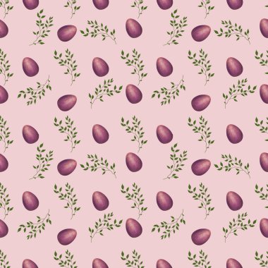 Pembe Arkaplanda Küçük Brunch 'lı Violet Paskalya Yumurtası Kusursuz Şablon