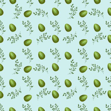 Yeşil Paskalya Yumurtası ile Brunch Küçük Mavi Arkaplanda Kusursuz Desen