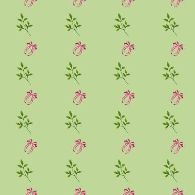 Bow and Brunch Small Vertical on Green Background Easter Seamless Pattern clipart