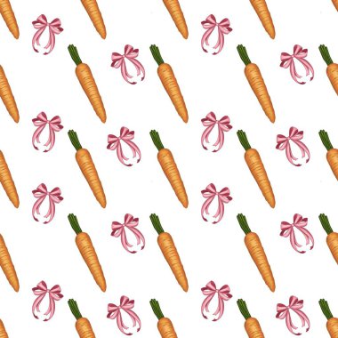 Bow and Carrots Small Design Easter Seamless Pattern clipart