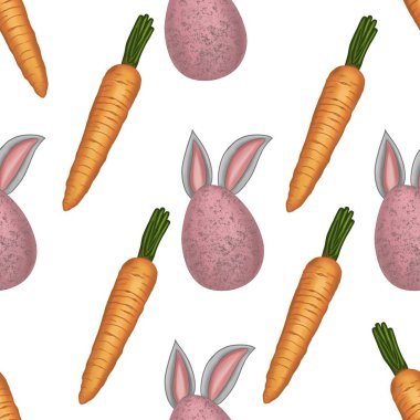 Egg with Bunny Ears and Carrots Big Design Easter Seamless Pattern clipart