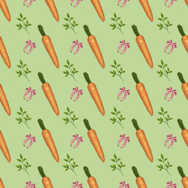 Yay, Havuç ve Brunch Küçük Yeşil Arka plan Paskalya Kusursuz Şablon