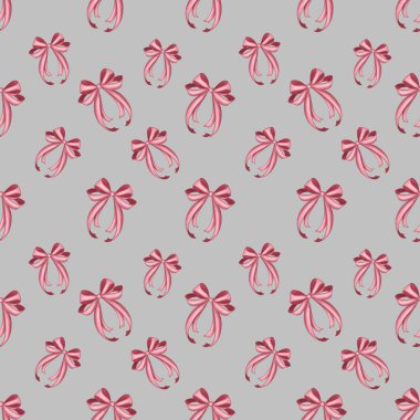 Pink Small Bow on Gray Background Easter Seamless Pattern clipart