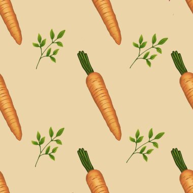 Havuç ve Brunch Sarı Arkaplanda Büyük Paskalya Kusursuz Şablon