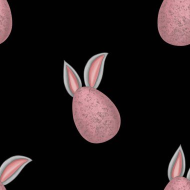 Easter Seamless Pattern: Egg with Ears on Black Background clipart