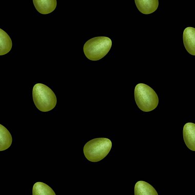 Siyah Arkaplanda Yeşil Paskalya Yumurtaları Kusursuz Desen