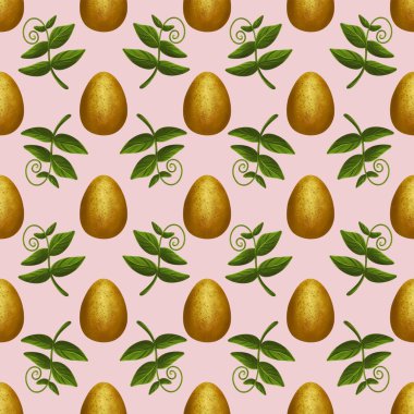 Pembe Arkaplanda Küçük Yapraklı Sarı Paskalya Yumurtaları