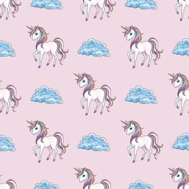 Bulutsuz Pembe Arkaplan Üzerinde Küçük Tasarım Yapan Tek Boynuzlu At