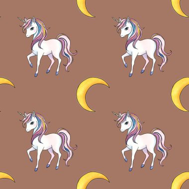 Mocha Yosun Arkaplan Üzerinde Küçük Tasarım Aysız Desenli Tekboynuz