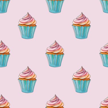 Pastel Pembe Arkaplanda Taze Tatlı Kekler