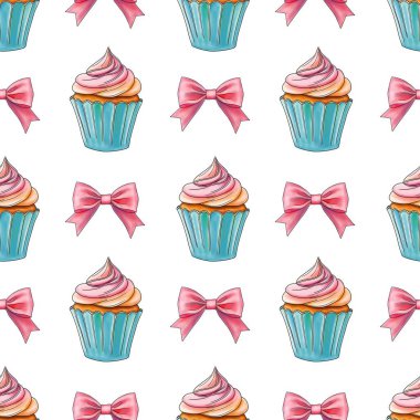 Beyaz Arkaplanda Pembe Fiyonklu Taze Tatlı Kekler