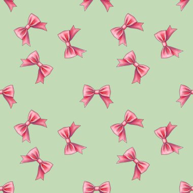 Pastel Yeşil Arkaplanda Pembe Yaysız Desen