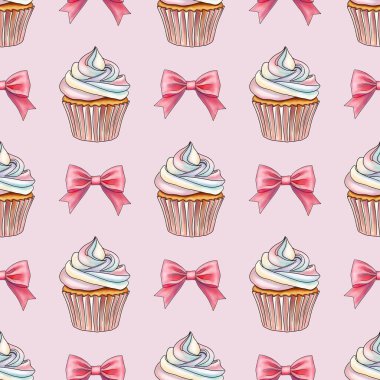 Pastel Pembe Arkaplanda Pembe Fiyonklu Gökkuşağı Tatlı Kekleri