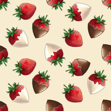 Pastel Sarı Arkaplanda Çikolata kaplı Çilekler