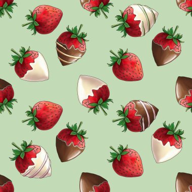 Tatlı Çilek Pastel Yeşil Arkaplanda Büyük Tasarım