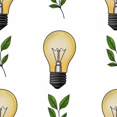 Yeşil Yapraklı Çevre Dostu Ampul Beyaz Arkaplanda Büyük Kusursuz Kalıp