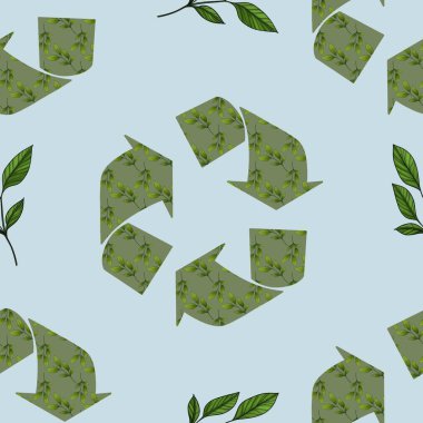 Pastel Mavi Arkaplanda Yeşil Devrim Geniş Kusursuz Desen