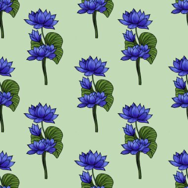 Pastel Yeşil Arkaplanda Küçük Kusursuz Şekilli Mavi Kutsal Nilüfer