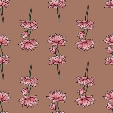 Mocha Mousse Geçmişinde Pembe Nilüfer Küçük Kusursuz Desen