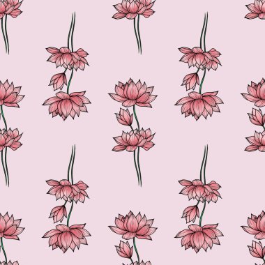 Pastel Pembe Arkaplanda Pembe Nilüfer Küçük Kusursuz Desen