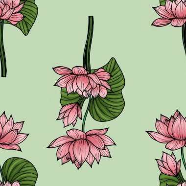 Pembe Lotus Pastel Yeşil Arkaplanda Büyük Kusursuz Kalıp Bırakıyor