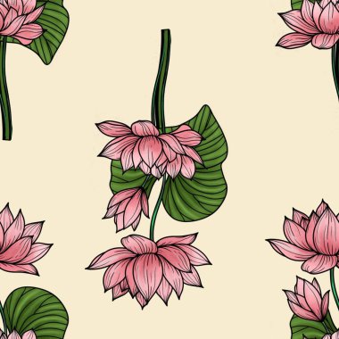 Pastel Sarı Arkaplanda Yapraksız Büyük Yapraklı Pembe Lotus