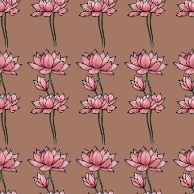 Mocha Mousse arka planında Pembe Kutsal Lotus Küçük Kusursuz Desen