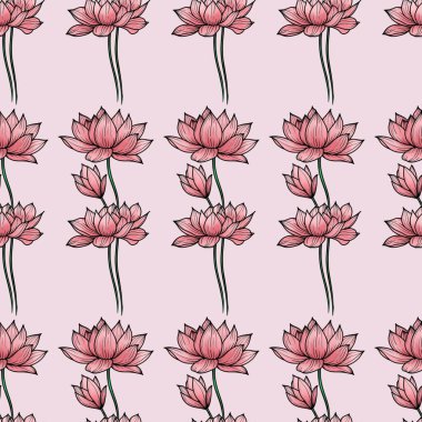 Pastel Pembe Arkaplanda Pembe Lotus Küçük Kusursuz Desen