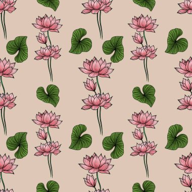 Yeşil Yapraklı Pembe Kutsal Nilüfer Alpin Yulafında Küçük Kusursuz Kalıp