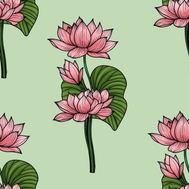 Pembe Kutsal Lotus Pastel Yeşil Arkaplanda Büyük Kusursuz Kalıplar Bırakıyor