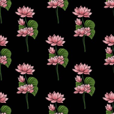 Pembe Kutsal Nilüfer Siyah Arkaplanda Küçük Kusursuz Kalıplar Bırakıyor