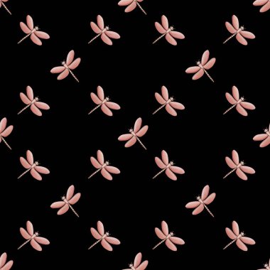 Kusursuz Desenli Şirin Yusufçuk Siyah Arkaplanda Küçük Haç Tasarımı