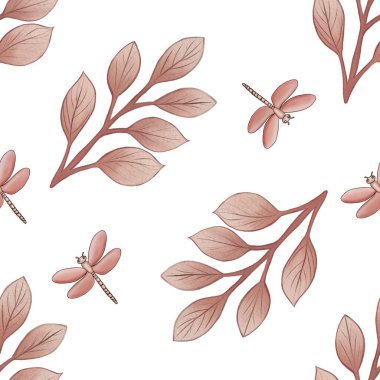 Kusursuz desenli Şirin Pembe Yapraklar ve Ejderhasineği Beyaz Arkaplanda Büyük Tasarım