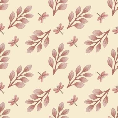 Kusursuz Şablon Şirin Pembe Yapraklar ve Pastel Sarı Arkaplanda Küçük Tasarım