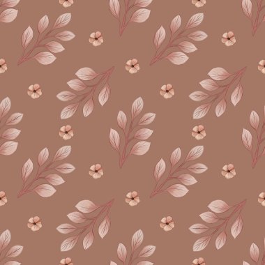 Kusursuz Desenli Şirin Pembe Yapraklar Mocha Mousse 'da Çiçek Küçük Tasarımı